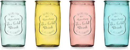 Glaver's Colored Glassware, Ice Cold Drinking Glasses Set of 4 – 20 Oz Vintage Glass Cups for Kitchen, Dining Table – Multi- Colors Glass Tumblers. Hand Wash.
