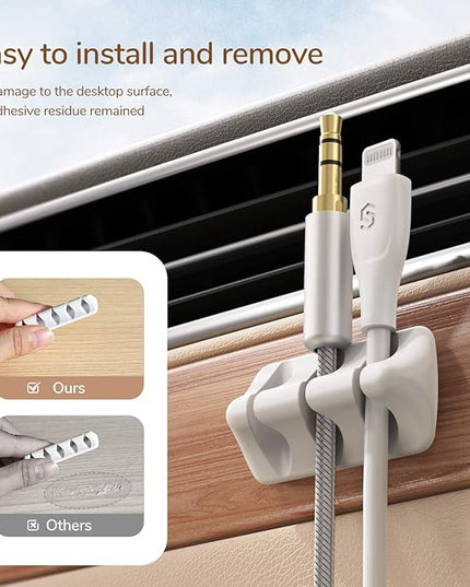 Syncwire Cable Clips, Cord Organizer Cable Management Self Adhesive USB Cable Holder System for Organizing Cable Cords, Ideal for Home, Office, Car, Nightstand, Desk Accessories, 5 Pack (White)