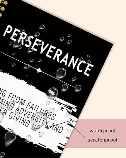 Perseverance Quotes Motivational Notebook Journal, Inspirational Gifts for Women Men, Gifts for Employees, Motivational Office Notebooks for Work, Black Hardcover Spiral Notebook 5.5x8.3