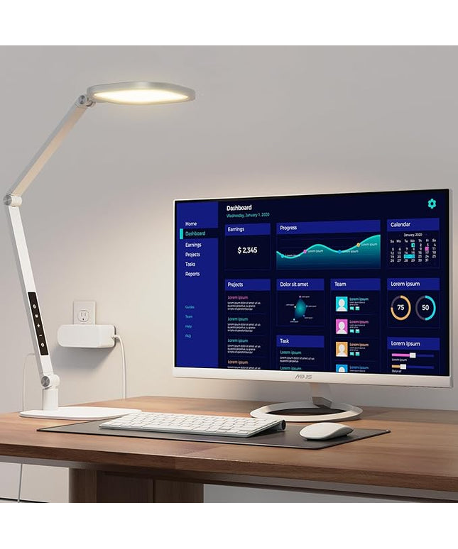 LED Desk Lamp for Home Office, Desk Light for Video Call, 3 Color Temperature 10 Brightness Computer Light, Dimmable Led Desk Light with Memory & Timer Func, Metal Swing Arm Architect Desk Lamp White