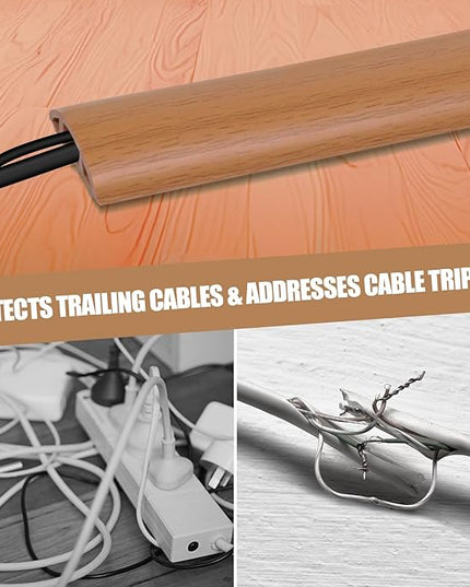 Floor Cord Cover Cavity 0.8"x0.37" Self Adhesive Cord Hider, 10FT Low Profile Cable Management, Extension Strip Protector for Wires, Prevent Cable Trips for Offices, Gyms, Exhibitions (Brown Wood)