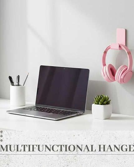 Weewooday 4 Pieces Headphone Hanger Holder Desk Adhesive Headphone Hook Wall Mount Headset Stand Acrylic Holder with Glues for General Purpose Game Earphone (Pink)