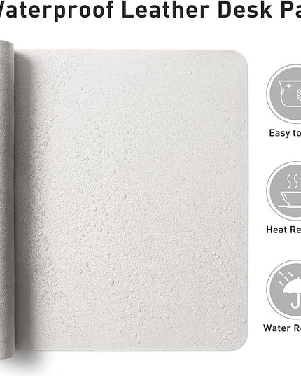 Aothia Leather Desk Pad Protector, Mouse Pad, Office Desk Mat, Non-Slip PU Leather Desk Blotter, Laptop Desk Pad, Waterproof Desk Writing Pad for Office and Home (Off-White,31.5" x 15.7")
