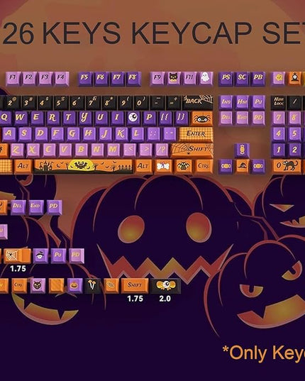 Halloween Theme Purple PBT Keycap, Cherry Profile Cute Key Cap for Mechanical Gaming Keyboard, Dye Sublimation, 126 Keys