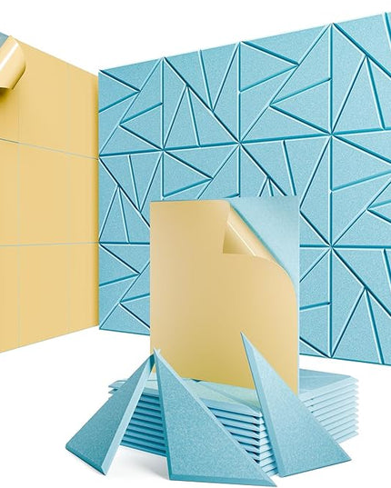 12 Pack Acoustic Panels with Self-Adhesive, 12"X 12"X 0.4"Sound Proof Foam Panels, Sound Panels High Density, Soundproof Wall Panels for Home Studio Office Aqua Blue