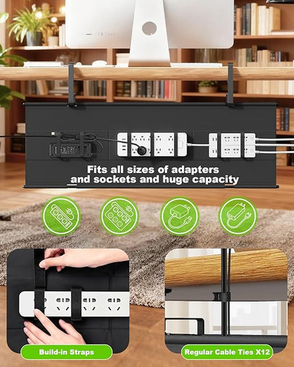 Dayacoo No Drill Under Desk Cable Management Tray, 36" Clamp/Screw Mount Cord Organizer for Desk, Fabric Cable Management Tray for Storage and Hide Cords, Cable Organizer for Office Home, Black