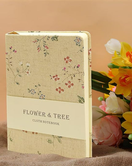 Floral Linen Journal, Similar Embroidered, Small Notebooks 5x7, Lay Flat Sketchbook, B6 Notebook, Hardcover, Lined & Unlined Notebook, Apricot