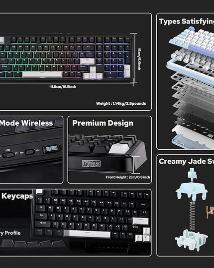 EPOMAKER TH99 Tri-Mode Wireless Mechanical Keyboard with 8000mAh Battery, Hot Swappable Custom RGB Gaming Keyboard with Numpad, Gasket Creamy for PC/Mac/Office (Black, Creamy Jade)