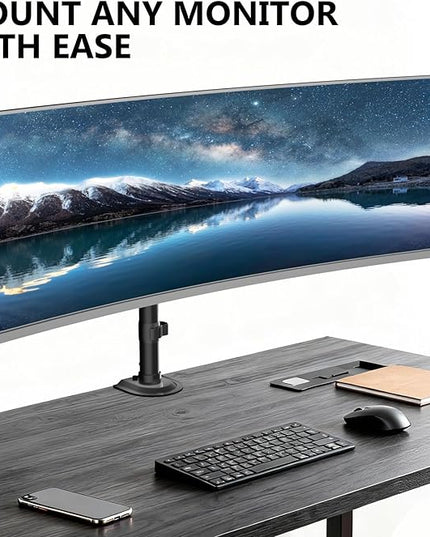 WALI Heavy Duty Single Monitor Arm Desk Mount for 13-49 Inch Screens, Ultrawide Monitor Stand with Full Motion Tilt, Swivel, Rotation, Holds up to 44 lbs, C-Clamp Mount for VESA 75/100mm,(M001S)