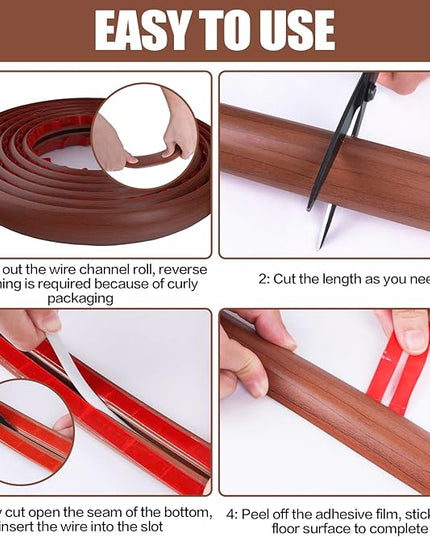 Floor Cord Cover Cavity 0.8"x0.37" Self Adhesive Cord Hider, 10FT Low Profile Cable Management, Extension Strip Protector for Wires, Prevent Cable Trips for Offices, Gyms, Exhibitions（Red Teak）