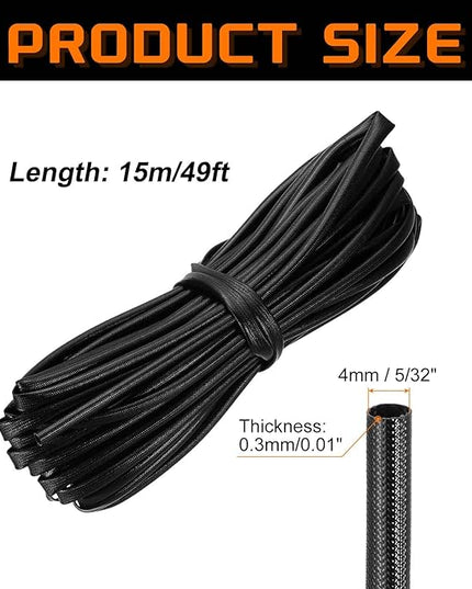 MECCANIXITY 49ft Braided Cable Sleeve, 5/32" ID 200C High Temperature 1500V Fiberglass Wire Insulation Cord Protector Organizer Wires Management for Motor Engine Fuel Line, Black