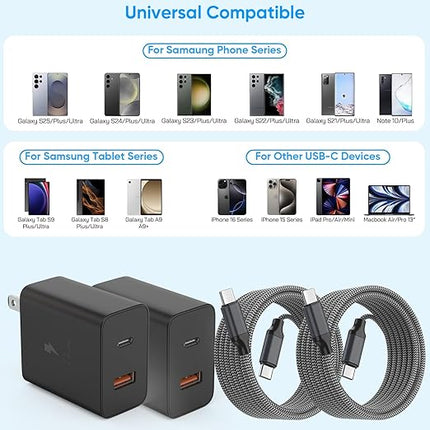 Extra Long 10Foot 45W Samsung USB C Fast Charger Block Dual Port PD Power Adapter Fast Charging Block,2Pack 10FT Type C Super Quick Charging Cord for Samsung Galaxy S25 Ultra/S25/S24/S23/S22 and More