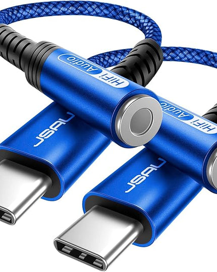 JSAUX 2-Pack USB Type C to 3.5mm Female Headphone Jack Adapter, USB C to Aux Audio Dongle Cable Cord Compatible with iPhone 15 Pro Max/15 Pro/15 Plus/15, Samsung Galaxy S23/S22, iPad Pro, Pixel -Blue