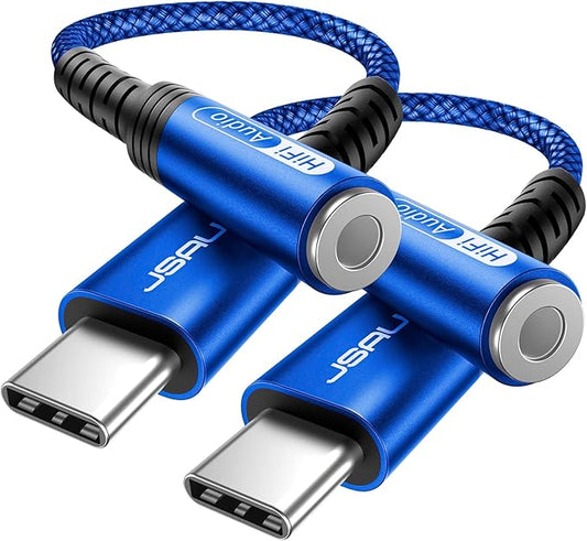 JSAUX 2-Pack USB Type C to 3.5mm Female Headphone Jack Adapter, USB C to Aux Audio Dongle Cable Cord Compatible with iPhone 15 Pro Max/15 Pro/15 Plus/15, Samsung Galaxy S23/S22, iPad Pro, Pixel -Blue