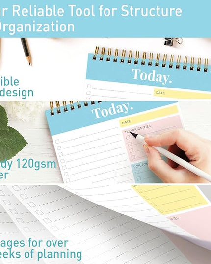 Sweetzer & Orange Daily & Weekly To Do List Notepad – Undated Work Planner & Organizer with Wish List Section, 52-Sheet Coiled Task Pad for Productivity – TURQUOISE To Do List Notebook for Work