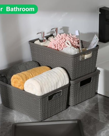 6 Pack Plastic Storage Baskets With Lids,Grey Breathable Stackable Storage Bins,Small Storage Containers,for Organizing Storage Baskets on Desktops,Closets,Playrooms,Classrooms,Offices