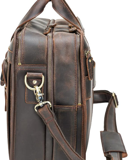 Polare 17'' Full Grain Leather Briefcase Laptop Attache Case Messenger Bag For Men Fits 15.6'' Laptop