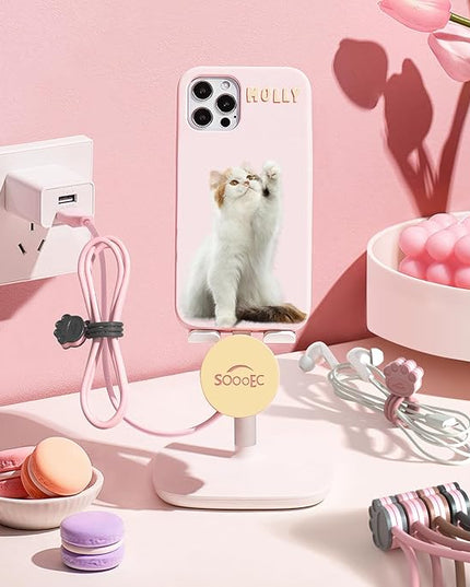 SOOOEC Magnetic Cable Ties, 32 Pack 7.2" Magnetic Cord Organizer Cute Cat's Paw Design, Silicone Twist Ties with Strong Magnet for Bundling and Cable Management, Fridge Magnets.