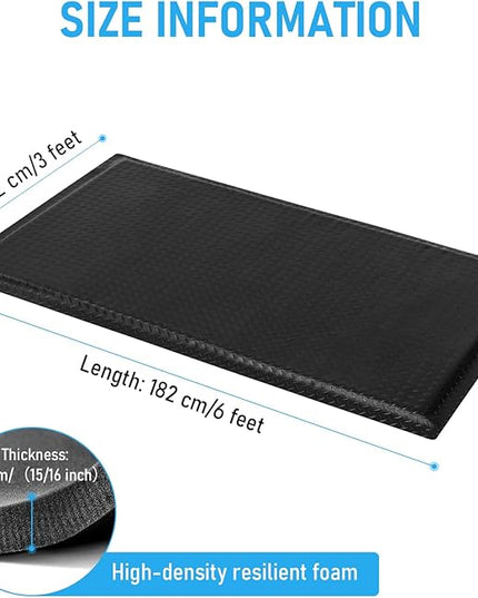 3 x 6 FT Anti Fatigue Mats Industrial 15/16 Inch Thick Soft Sponge Ergonomic Mat Durable Heavy Duty Diamond Plate for Standing Non Slip Industrial Grade Floor Mat for Leg & Back Pain (Black)