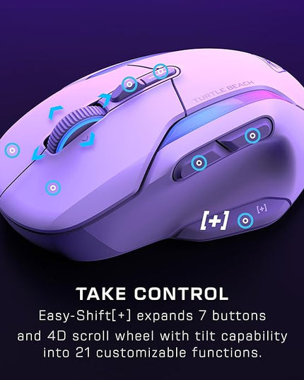 Turtle Beach Kone II Air Wireless RGB Gaming Mouse, 350-Hr Rechargeable Battery, 26000 DPI Optical Sensor, 100M Click Optical Switches, 21 Customizable Inputs, Ergonomic, 4D Scroll Wheel– Arctic White
