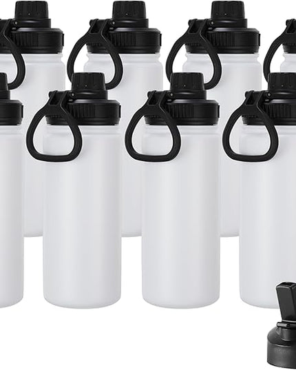DOMICARE 16 oz Kids Water Bottle for School Stainless Steel Double Wall Vacuum Insulated Water Bottle with Straw lids & Spout Lid, Leakproof BPA Free (White,8)