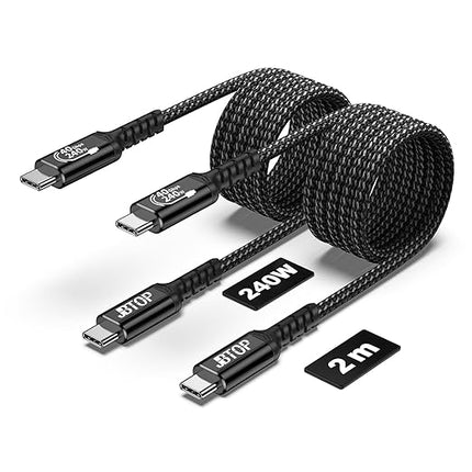 USB 4 Cable(6.6FT, 2packs) Compatible with Thunderbolt 4/3 40Gbps High Speed Type C to USB C Cable Supports 240W Fast Charing and 8K@60Hz Display for iPhone 16/15 MacBook, iPad