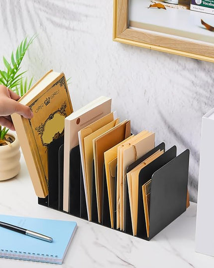 Suzile Metal Desk File Organizer 10 Compartments Metal Desktop Organizer File Sorter Office Organization File Holder for Home Classroom, Vertical File Organizer, 10.63" L X 5.79" W X 5.41" H