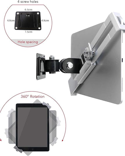 WeSTRUGGLE Tablet Wall Mount Holder with Anti Theft Lock,Rotate Design,Multi Angle,Bracket for Most 8 to 10.4 Inch,and for iPad 7.9" 8.3" 9.7" 10.2" 10.5" 10.9"& 11",Galaxy tab,& More,(Silver)