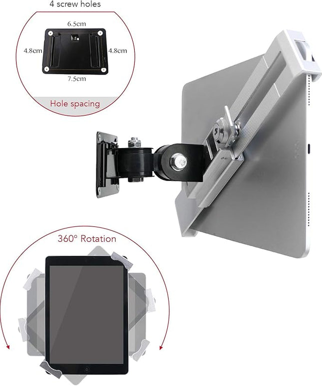 WeSTRUGGLE Tablet Wall Mount Holder with Anti Theft Lock,Rotate Design,Multi Angle,Bracket for Most 8 to 10.4 Inch,and for iPad 7.9" 8.3" 9.7" 10.2" 10.5" 10.9"& 11",Galaxy tab,& More,(Silver)