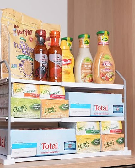 EVERIE Extendable 3-Tier Holder for Heavy Items, Jars, Bottles, Cans, Plastic Bags, Wrap, Foil, Snack and Box for Kitchen,Counter, Cabinets, 11'' to 16.7'' Wide (11“ - 16.7” Wide, Piece, 2)