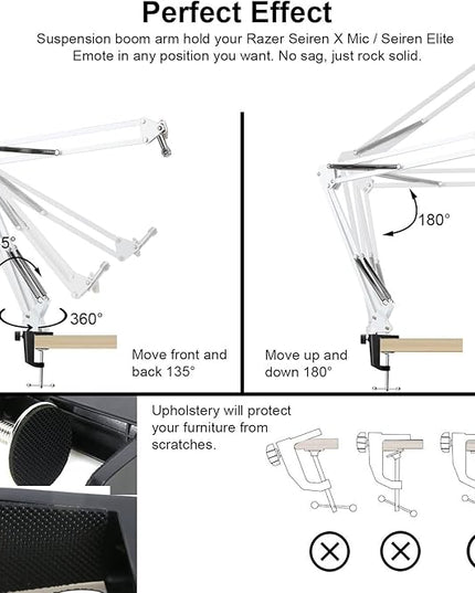 YOUSHARES Razer Seiren X Boom Arm with Pop Filter - White Boom Arm for Razer Seiren X Streaming Microphone, White Mic Arm Microhone Stand (White)