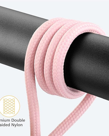 2 Pack 90 Degree iPhone Charger 10Ft Mfi Certified Lightning Cable Right Angle Long Nylon briaded Cord Compatible with Apple iPhone 14 13 12 11 Pro Max XS XR X 8 7 6 5 Plus iPad (Pink)
