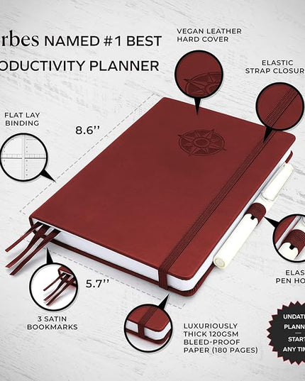 Smart Planner Pro – Undated Daily Planner – Small A5 – Achieve Goals & Increase Productivity – Weekly, Monthly, Work Sections, Organizer Diary with Back Pocket, 3 Satin Bookmarks & Pen Holder