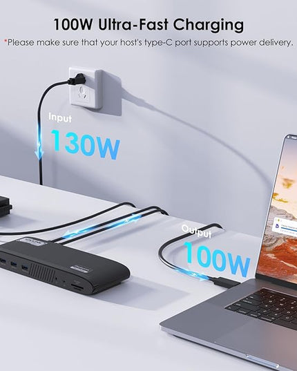 WAVLINK DisplayLink Docking Station 3 Monitors, USB-C Laptop Dock Dual 2K + 4K for Mac & Windows, 13-in-1 with 100W Charging, 3 HDMI, 5 USB Ports, Ethernet, SD/TF, Audio