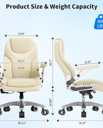 Big and Tall Office Chair with 5D Arms, 600lbs Fabric & PU Leather Heavy Duty Desk Chair, Adjustable Lumbar Support & Height, Tilt Function, High Back Ergonomic Executive Computer Chair