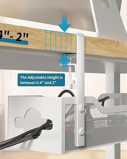 Under Desk Cable Management Tray White, Litwaro Cable Management Under Desk No Drill, Cable Organizer with Clamp for Wire Management, Cord Organizer for Office, Home No Damage to Desk