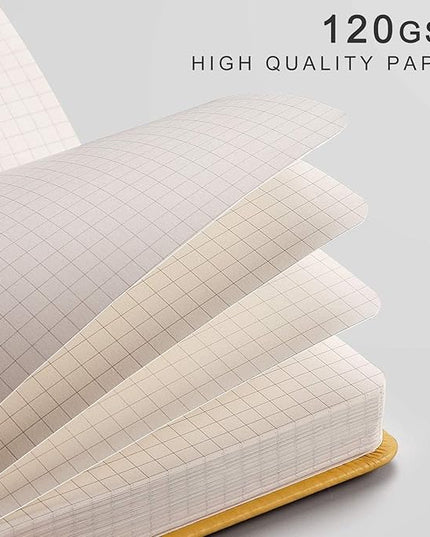 EMSHOI Graph Paper Notebook - 256 Pages A5 Graph Notebook/Journal, Square Grid Notebooks for Work, 120gsm Thick Paper, Executive Hardcover Leather, Inner Pocket, Pen Loop 5.75'' × 8.38''-Yellow