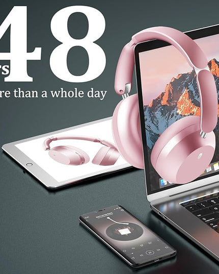 Wentronic Y04 Bluetooth Headphones Active Noise Cancelling Wireless Over Ear Headphones 48 Hours Playtime High Sound Quality Foldable Headphones with Soft Ear Cushion for Travel - Pink