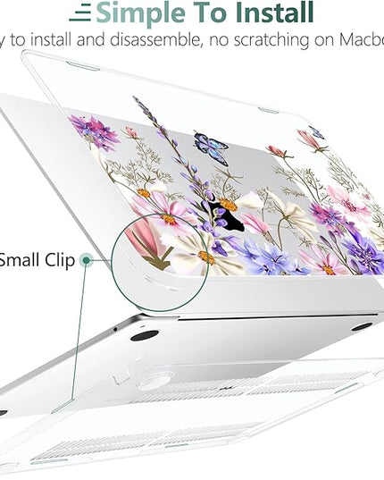 DONGKE for M4 MacBook Air 13.6 Inch Case 2025 2024 2023 2022 Model A3240 A3113 A2681 M3 M2 Chip, Plastic Hard Shell Case Cover with Touch ID for MacBook Air 13 Inch M4 - Butterfly Floral