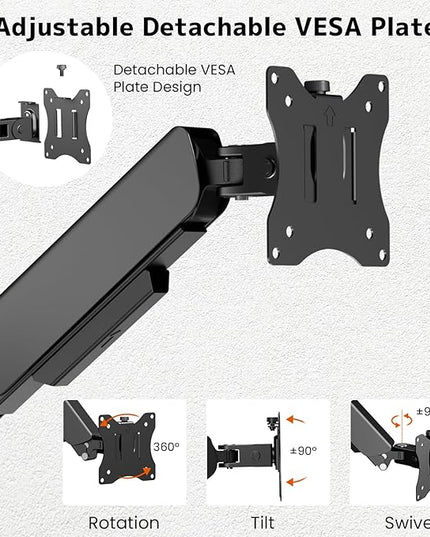 PUTORSEN Dual Monitor Wall Mount for 17-32 inch Flat/Curved Computer Screens, Full Motion Wall Monitor Mount with VESA 75x75/100x100 mm, Each Holds Up to 19.8lbs, Black