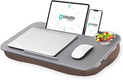 Istudyniture Lap Desk | Portable Laptop Desk & Stand – Fits Up to 17 inch – Washable Cushion, Built-in Phone Holder – for Bed, Couch, Sofa, Floor – Writing, Reading, Home Office – Large, Coffee