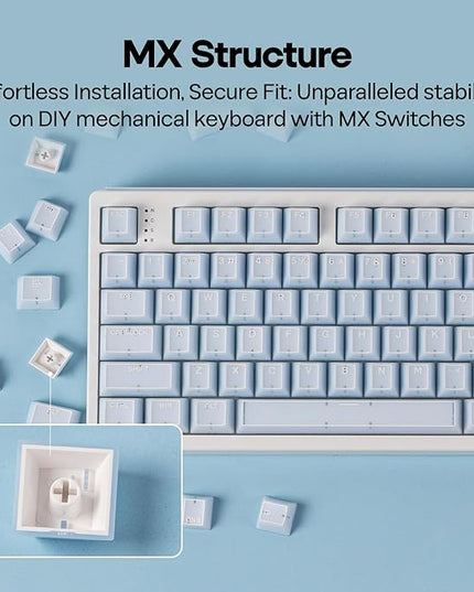 EPOMAKER Creamy Jade PBT Keycaps, 142 Keys, Double Shot, Cherry Profile, 60%/75%/96%/Full Size, Custom Keyboard Keycaps Set for Mechanical Gaming Keyboard (Blue)