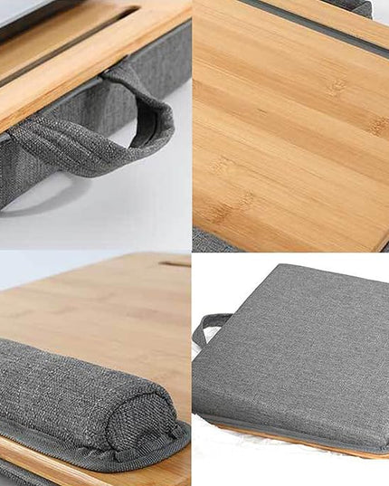 SUMISKY Lap Desk-Portable Laptop Stand with Cushion, Bamboo Platform with Phone Holder, Wrist Pad Fits up to 15.6 Inch Laptops