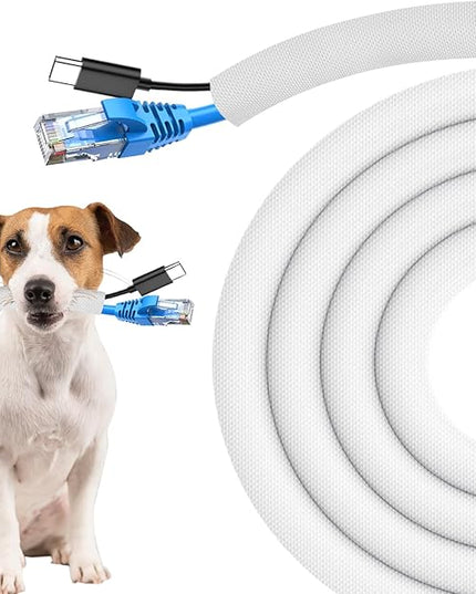 Secbolt Cord Protectors from Pets No Chew, 25ft - 3/8 inch Ultra Durable Cord Covers for Pets, Bite-Resistant Cable and Wire Protector for Cats, Dogs, Rabbits - White