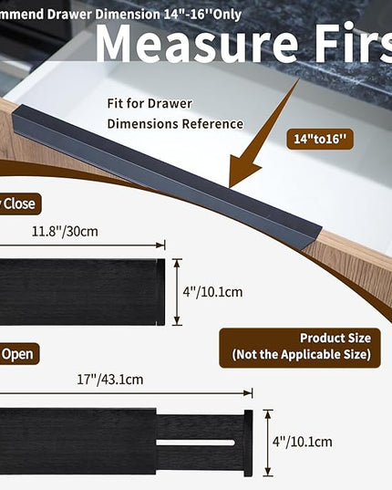 Utoplike Bamboo Dresser Drawer Dividers, 4'' High Adjustable Drawer Organizers for Clothing, Spring Loaded, Works in Kitchen, Bathroom, Bedroom, Drawer, Desk, 4 PCS, Black