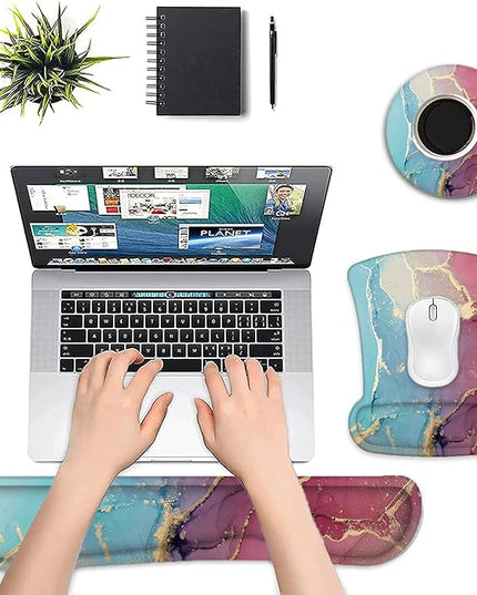 LATEEFAH Mouse Pad with Wrist Rest, 3-in-1 Gaming Mouse Pad, Keyboard Wrist Rest, Ergonomic Memory Foam Mousepad with Wrist Support for Computer Keyboard