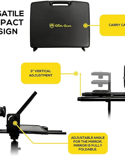 Glide Gear TMP 500 Teleprompter – DSLR, Tablet, Smartphone – 12" Glass, 15mm Rails, Hard Case, No Assembly