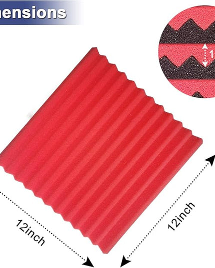 52 Pack Acoustic Foam Panels,1" x 12" x 12" Acoustic Wedge Studio Foam Sound Absorption Wall Panels (BLACK/RED)