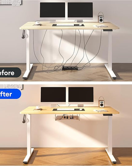 FLEXISPOT EN2 Whole-Piece Standing Desk with Clamp Power Strip, 40 x 24 Electric Stand Up Height Adjustable Desk with Cable Management (White Frame + 40" Maple Top)