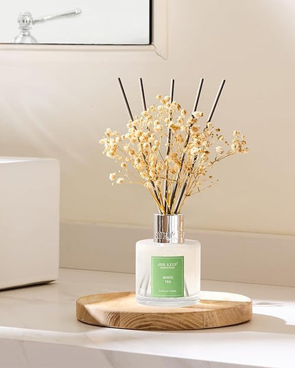 Airkeep Reed Diffuser Set,3.38 fl oz (100 ml) - White Tea Oil Diffusers with 8 Reed Sticks, Home Fragrance Reed Diffuser for Bathroom Shelf Decor